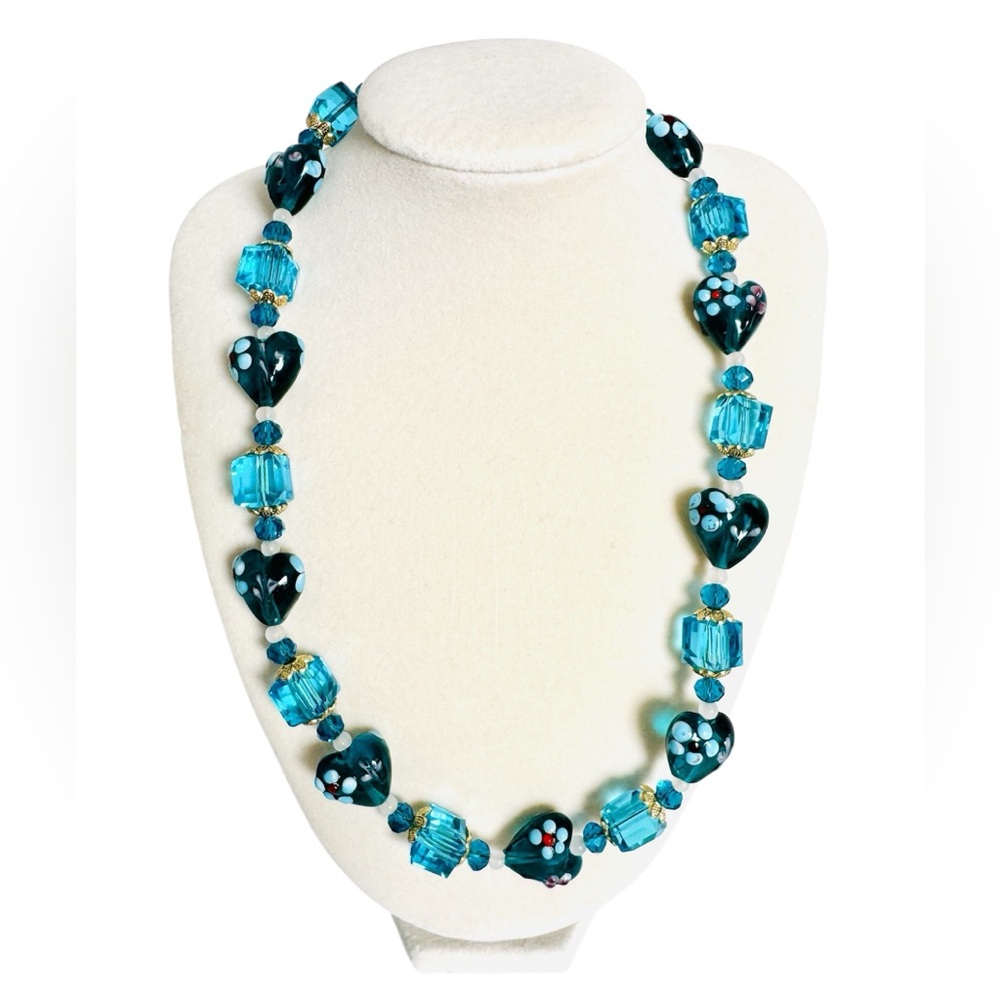 Eye Candy Los Angeles Turquoise Heart Glass Beaded Necklace - NWT